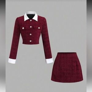 Elegant Burgundy Women's Skirt set